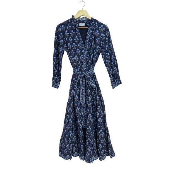 Pink City Prints Navy Dusk Buta Kerala Button Down Dress, Size Medium - Picture 7 of 16